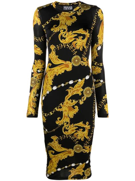 versace jeans long sleeve belted print dress|Versace Jeans couture baroque.